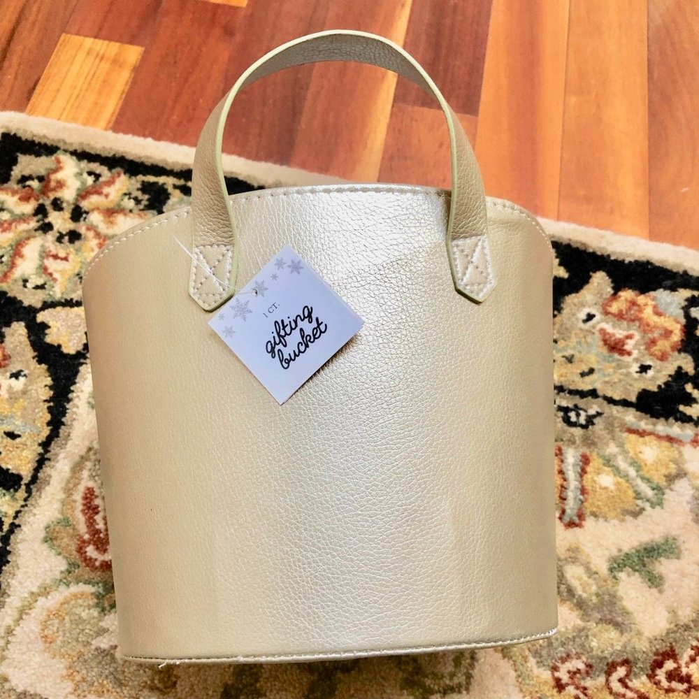 3/$20 Faux Leather Gifting Bucket Gold